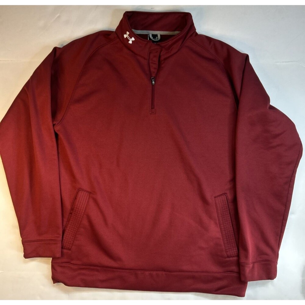 Under Armour 1/4 Zip Pullover Jacket Red Stretch Men's Large Pockets